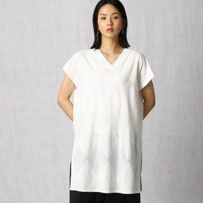 ＜ARTISAN (Women)＞アーガイル柄　ニットジャージーＶネックチュニック（０８２０ＥＹ３３）
