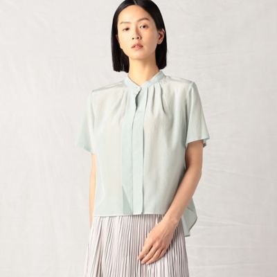 ＜ARTISAN (Women)＞スタンドカラータック　半袖ブラウス（０８２１ＢＣ１３）