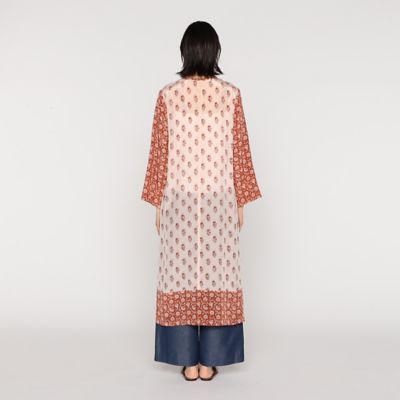 〔　＋サイズ　〕　シルク更紗プリント　ロングワンピース（０８７２ＯＧ０８）