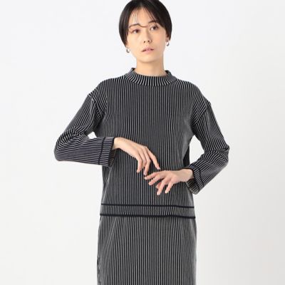 【極美品】春夏物 CIRCOLO ニット ジャケット 46 M 黒白 ストライプ ウォッシャブルシルク クルーネックカーディガン（ニット