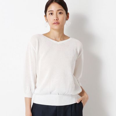 ＜COMME CA (Women)＞【前後２ＷＡＹ】コットンリネンニット　ボートネックプルオーバー（１００６ＩＴ０９）