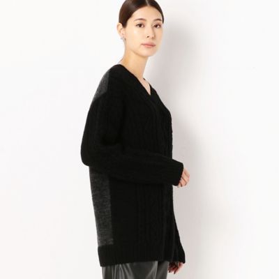 ＜COMME CA (Women)＞ケーブル編み　チュニック丈Ｖネック　ニットプルオーバー（１０２６ＩＷ１６）