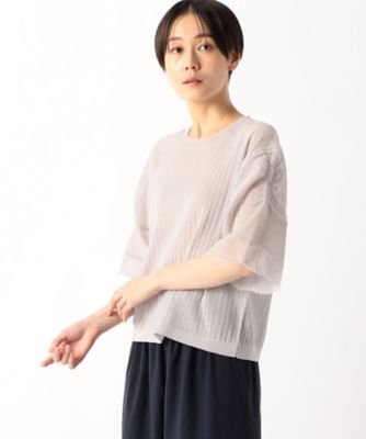 ＜COMME CA (Women)＞ストライプ調シアーニット　ベルスリーブシアープルオーバー（１０３０ＩＧ０９）
