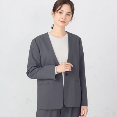 ＜COMME CA ISM (Women)＞【セットアップ対応】ポリエステルレーヨン　トロピカル　ノーカラージャケット（１２０８ＧＧ１２）