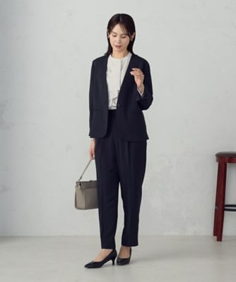 COMME CA ISM　ポリエステルツイル ノーカラージャケット　ワイドパンツ セットアップ対応】ポリエステルツイル ノーカラージャケット