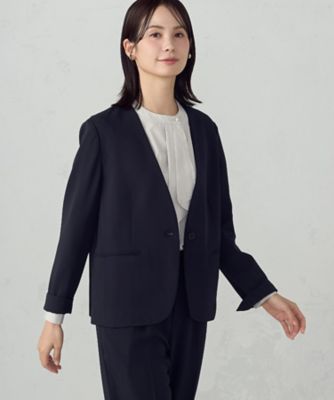 セットアップ対応】ポリエステルツイル ノーカラージャケット