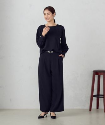 セットアップ対応】ポリエステルツイル タックワイドパンツ