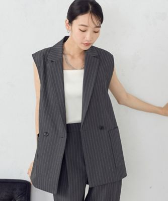 ＜COMME CA ISM (Women)＞【　セットアップ対応　】ポリエステルレーヨンストレッチツイル　ストライプ　Ｗブレストジレ（１２０９ＶＩ０９）