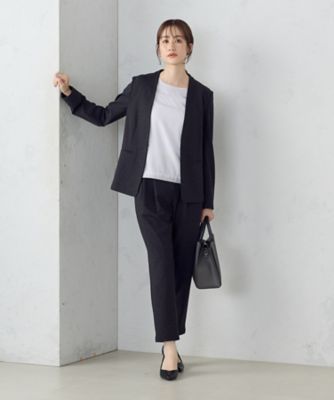 セットアップ対応／洗える】ジャージー ノーカラージャケット