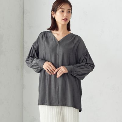 ＜COMME CA ISM (Women)＞★ＴＶ着用商品★ノーカラー　パフスリーブ　シャツ（１２１５ＩＣ１２）