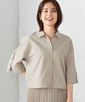 【セットアップ対応】麻調ポリエステル　スリットスリーブ　シャツ（１２１５ＩＧ１５）