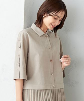 【セットアップ対応】麻調ポリエステル　スリットスリーブ　シャツ（１２１５ＩＧ１５）