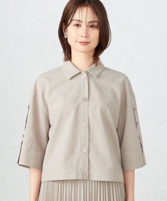 【セットアップ対応】麻調ポリエステル　スリットスリーブ　シャツ（１２１５ＩＧ１５）