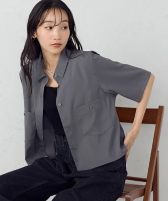 ＜COMME CA ISM (Women)＞ストレッチポリエステルブロード　クロップド半袖シャツ（１２１５ＩＩ０２）