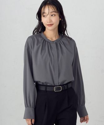 ＜COMME CA ISM (Women)＞ストレッチポリエステルブロード　クロップド　ロングスリーブブラウス（１２１５ＩＩ０３）
