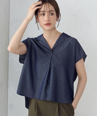 ＜COMME CA ISM (Women)＞デニムライク　オープンカラーブラウス　／　セットアップ対応（１２１５ＩＩ０６）