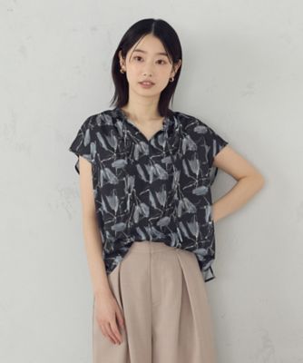 ポリエステルデシンフラワープリント　キャップスリーブブラウス（１２１５ＩＫ１５）