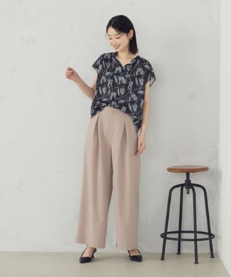 ポリエステルデシンフラワープリント　キャップスリーブブラウス（１２１５ＩＫ１５）