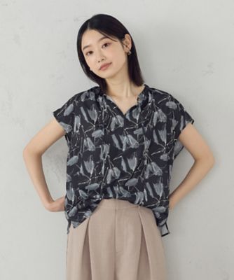 ポリエステルデシンフラワープリント　キャップスリーブブラウス（１２１５ＩＫ１５）
