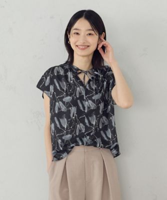 ポリエステルデシンフラワープリント　キャップスリーブブラウス（１２１５ＩＫ１５）