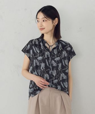 ポリエステルデシンフラワープリント　キャップスリーブブラウス（１２１５ＩＫ１５）