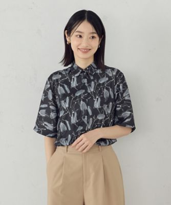 ポリエステルデシン　フラワープリント　クロップドシャツ（１２１５ＩＫ１６）