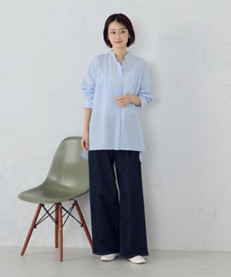 ポリエステルスパンブロード タックロングシャツ（1215IO06