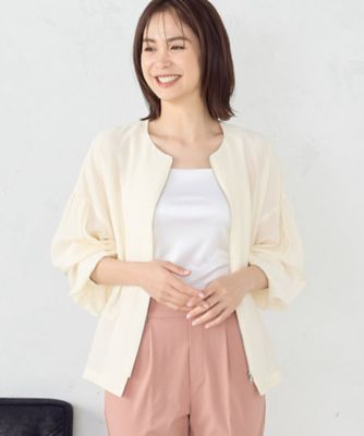 【プルミエアロンディスモン】ギャザーブルゾン　ノーカラー　ジップアップ　上品 ノーカラー ギャザー ブルゾン（1221BG09） | COMME CA ISM