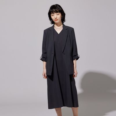 【セットアップ対応】麻調ポリエステル　ナローラインワンピース（１２３１ＯＧ０６）