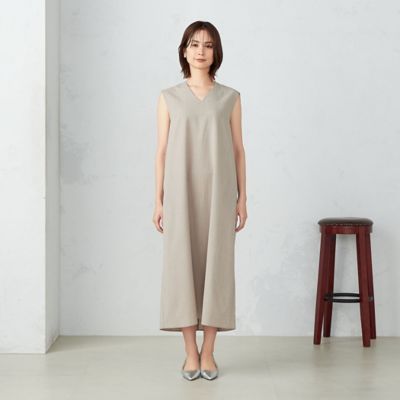 【セットアップ対応】麻調ポリエステル　ナローラインワンピース（１２３１ＯＧ０６）