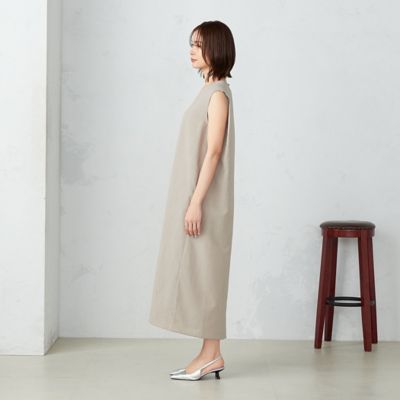 【セットアップ対応】麻調ポリエステル　ナローラインワンピース（１２３１ＯＧ０６）