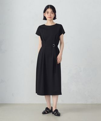 【接触冷感・防汚機能】ベルト付　フレンチスリーブ　タック　ワンピース　（１２３４ＯＫ０１）