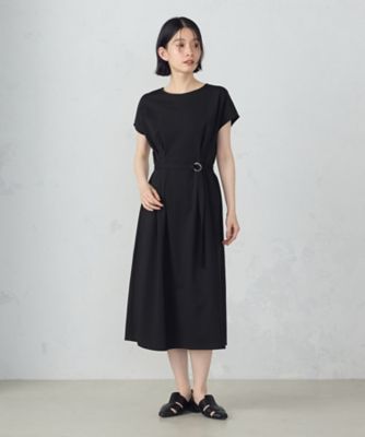 【接触冷感・防汚機能】ベルト付　フレンチスリーブ　タック　ワンピース　（１２３４ＯＫ０１）