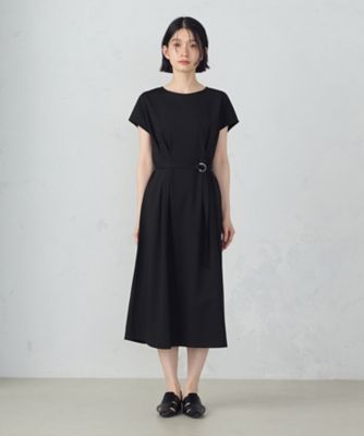 【接触冷感・防汚機能】ベルト付　フレンチスリーブ　タック　ワンピース　（１２３４ＯＫ０１）
