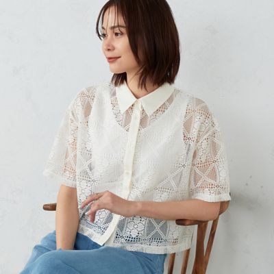 ＜三越伊勢丹/公式＞ COMME CA ISM (Women)/コムサ イズム レース ショート丈シャツ シロ トップス【三越伊勢丹/公式】