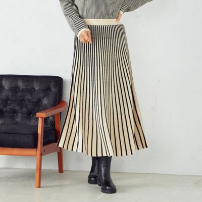 ＜COMME CA ISM (Women)＞【セットアップ対応】配色ストライプ　ニットスカート（１２５０ＦＡ１４）