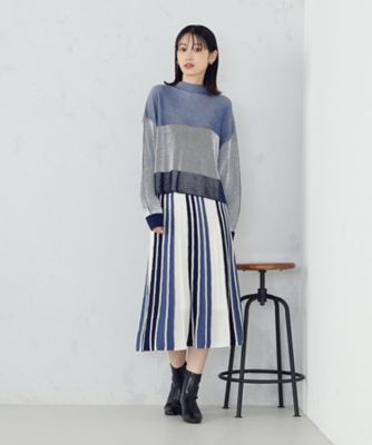 マルチストライプ配色ニットスカート ／ セットアップ対応