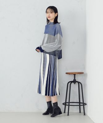 マルチストライプ配色ニットスカート ／ セットアップ対応