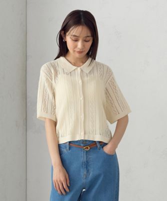 【ウォッシャブル】透かし柄半袖ニットシャツ（１２５７ＫＫ１１）