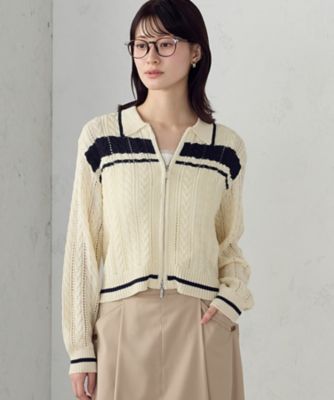 ＜COMME CA ISM (Women)＞【ウォッシャブル】配色ライン　襟つきジップカーディガン（１２５７ＫＯ０３）