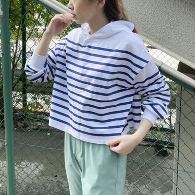 ＜COMME CA ISM (Women)＞パネルボーダー　フート付きカットソー（１２６８ＣＣ０５）