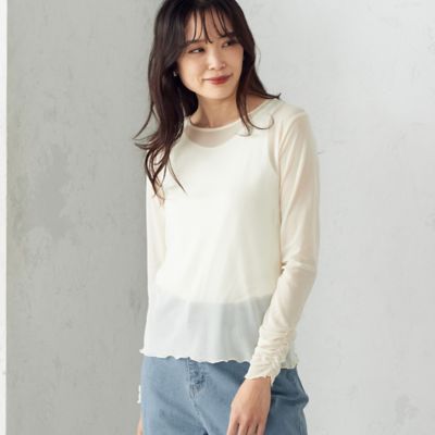 ＜COMME CA ISM (Women)＞シア―　メッシュ　トップス（１２６８ＣＣ０６）