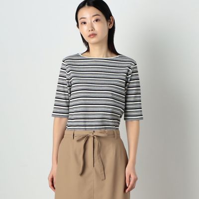 ＜COMME CA ISM (Women)＞三角　リブ　ボーダー　５分袖　カットソー（１２６８ＣＣ１６）