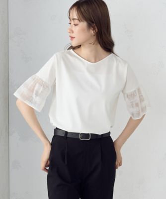 ＜COMME CA ISM (Women)＞速乾　袖レース　半袖カットソー（１２６８ＣＧ２６）