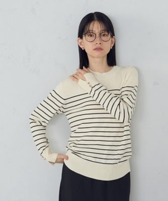 ＜COMME CA ISM (Women)＞【ウォッシャブル】ベーシック　ボーダー袖ボタンニット（１２７４ＫＭ０６）