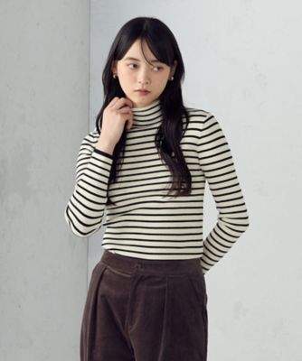 ＜COMME CA ISM (Women)＞【ウォッシャブル】ベーシック　ボーダー　ハイネックニット（１２７４ＫＭ０８）