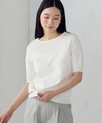 ＜COMME CA ISM (Women)＞【ウォッシャブル・ＵＶカット】ベーシック　２ＷＡＹネック５分袖ニット（１２７４ＫＯ０４）