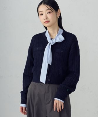 宮城舞さん着用】ケーブルクルーネックカーディガン（1274KO05