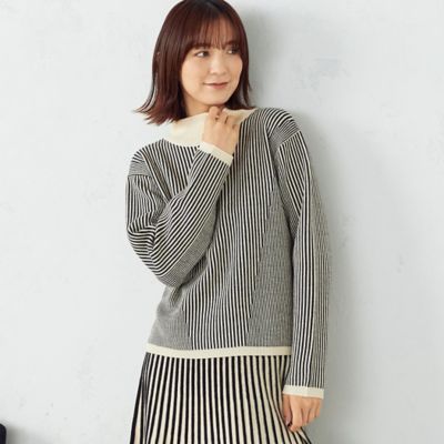 【セットアップ対応】配色ストライプ　ハイネックニット（１２７６ＫＡ１３）