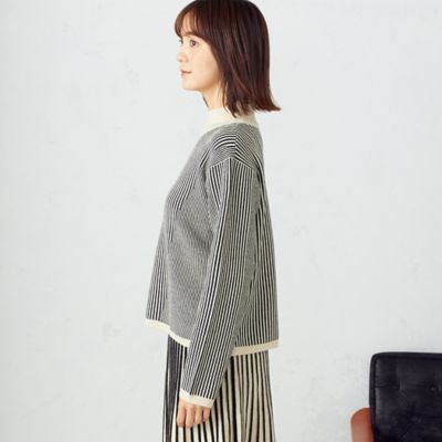 【セットアップ対応】配色ストライプ　ハイネックニット（１２７６ＫＡ１３）